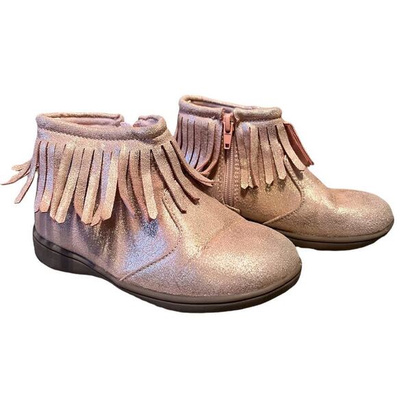 Carter's Fringe Ankle Boots Size 11 Rose Gold Metallic Boho Whimsy Western Play - Picture 1 of 6
